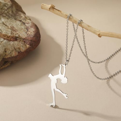 Dreamtimes Ice Skater Necklace Skating Charm Sports Pendant Necklace Ice Skating Sport Pendant Necklace Inspirational Jewelry for Women Skate Lover - color: Silver-4