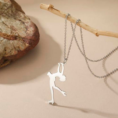 Dreamtimes Ice Skater Necklace Skating Charm Sports Pendant Necklace Ice Skating Sport Pendant Necklace Inspirational Jewelry for Women Skate Lover - color: Silver-4