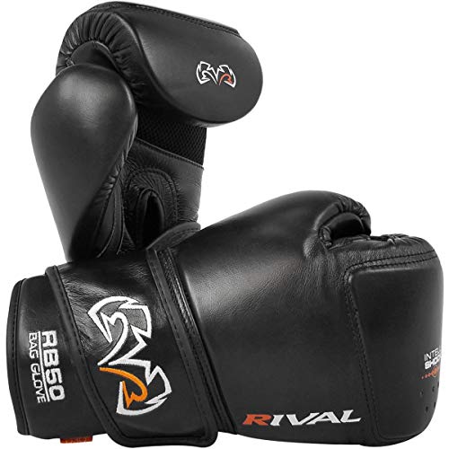 RIVAL Boxing RB50 Intelli-Shock Compact Bag Gloves, Hook and Loop Closure - Soft Inner Lining, Multi-Layered Foam Padding - color: Black, size: Medium