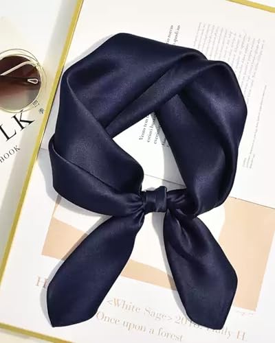 Saiusloa Solid Color Neck Scarf For Women Square Satin Head Scarves headband Bandanas 23.6× 23.6 inches - color: 17-dark Blue