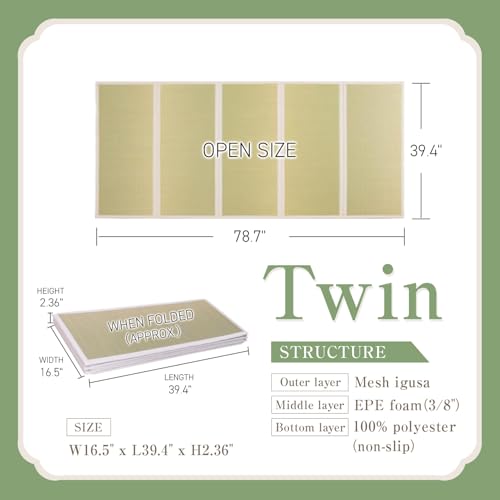 Tatami Mat – Foldable Japanese Tatami Mat Igusa Mattress, Rush Grass Floor Sleeping Futon, Meditation Yoga Zen Tatami, Twin XL by BJDesign - size: Twin XL