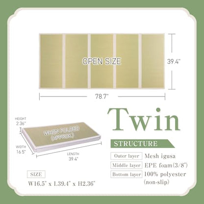 Tatami Mat – Foldable Japanese Tatami Mat Igusa Mattress, Rush Grass Floor Sleeping Futon, Meditation Yoga Zen Tatami, Twin XL by BJDesign - size: Twin XL