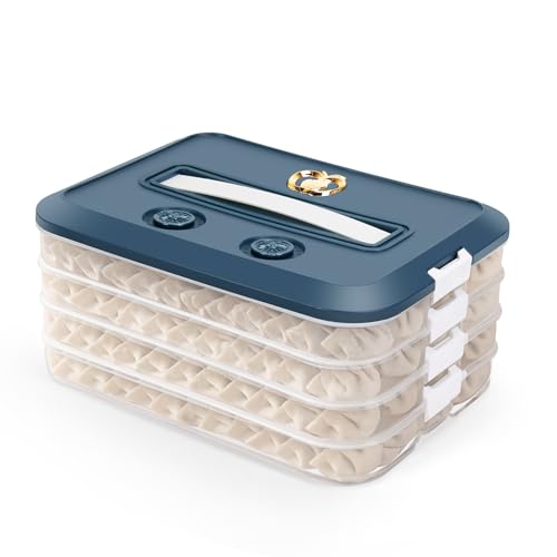 Food Storage Containers with Lids, Plastic Cookie Storage Containers Airtight, 4-Layer Stackable Food Containers Dumpling Storage Box, Blue - color: Blue