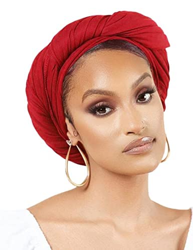 Nonbongoy Head Wraps for Black Women 71"x32" Long Soft Jersey Hijab Turban - color: 1- Wine Red Headwrap