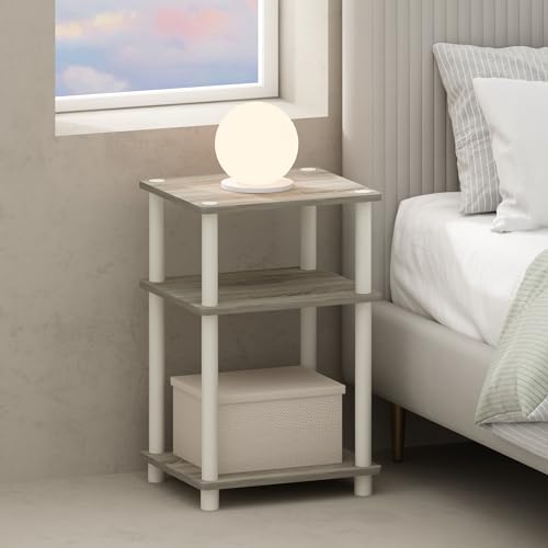 Furinno Just 3-Tier Turn-N-Tube Open Storage Nightstand, 1-Pack, Plastic Poles, Sonoma Oak/White - color: Sonoma Oak/White, size: 1-Pack