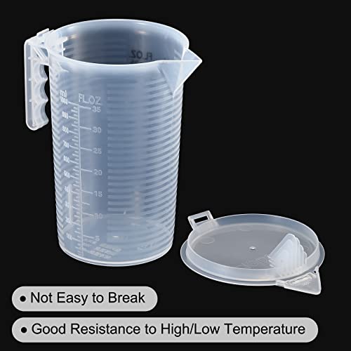PATIKIL Graduated Beaker, 1000ml PP Plastic Liquid Measuring Cup Double Sided Black Graduations with Handle Lid and Spout for Lab Kitchen Home - size: 1000ml