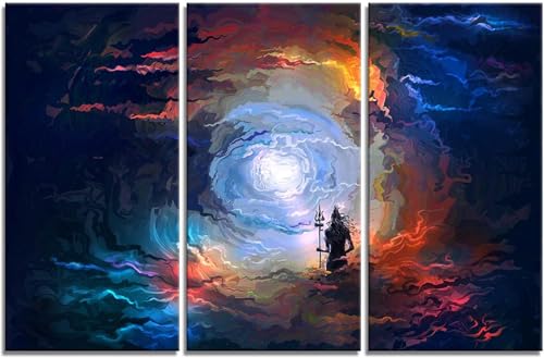 ARNLRDYA Shiva Wall Art Shaivism Pictures Hinduism Wall Decor Hindu God Paintings Lord Shiva Posters 3 Panels Artwork Canvas Printing for Home Bedroom Decorations Frames Ready to Hang(36''Wx24''H) - color: Artwork-02, size: 36L" x 24W"