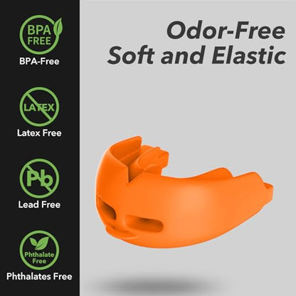 2Pcs Sport Mouth Guard Youth Adult, Mouthguard for Braces,Mouth Guard Football,Helmet Strap, Soft, No Boiling, Jujitsu Rugby Hockey - color: Dark Orange/Strapped