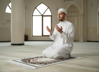 Islamic Prayer Rug with Traditional Mihrab Design, Geometric Arch Pattern, Polyester Material, 27.6x43.3 Inches, Low Pile with Fringed Edges (Green Orange) - color: Green Orange