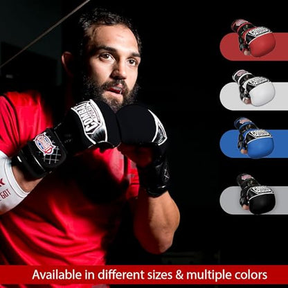 Combat Sports Max Strike MMA Training Gloves, Open Palm Fingerless Gloves for MMA, Muay Thai, and Kickboxing (Silver/Black, Regular)