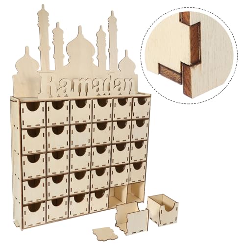 Luxshiny Wooden Advent Calendar Eid Mubarak Ramadan Table Decor Unique Home Craft for Festive Countdown for
