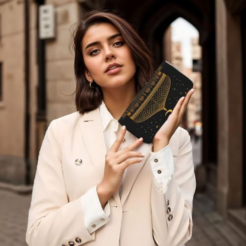 Elegant Islamic Style PU Leather Long Wallet for Women Men, Zipper Clutch Wallet RFID Card Holder Organizer - color: Elegant Islamic Style