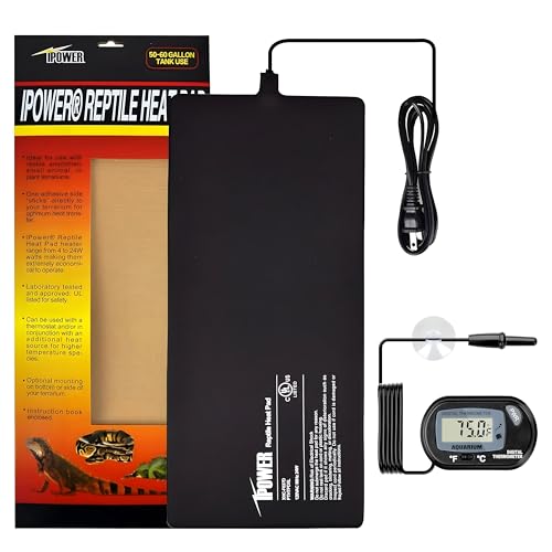 iPower 8 by 18-Inch 24W Reptile Heat Mat, LCD Digital Aquarium Thermometer, Under Tank Warmer Terrarium Heat Pad for Turtles Lizards Frogs and Other Small Animals, Multi Sizes - size: 8" x 18", style: Heat Pad + Thermometer