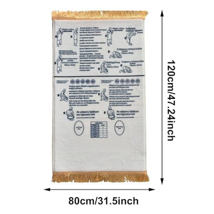 Bilingual Guided Prayer Mat with English Reading & Arabic Recitation Guide, Non-Slip Salah Prayer Mat with Instructions for Prayer Learning, Meditation (White, 80x120cm)