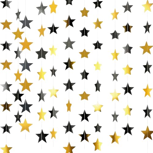 Spakon 65 Ft Star Garland Hanging Decoration Double Sided,Gold Black - color: Gold Black