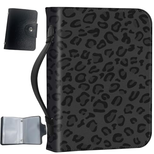PU Leather Bible Cover with Handle & Pockets, Large Capacity Bible Case, Water-Resistant Scripture Organizer Bag with Bonus Card Holder, Christian Gift for Women & Men, Black Leopard Print - color: Black Leopard Print
