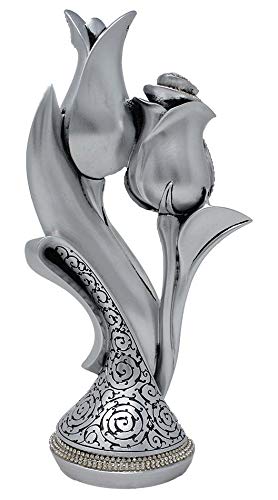 Gunes Islamic Table Decor Ramadan Eid Gift Bookend Showpiece Tulip & Rose Allah Muhammad (Bronze) (Silver) - color: Silver