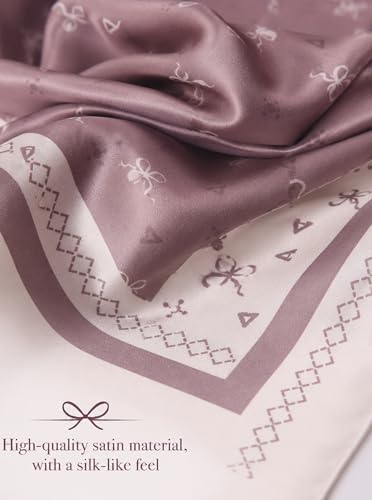 Satin Hijab Scarf for Women, Silk-Feeling Muslim Headscarf, Digital Bow Letter Print Head Wrap Shawl for Summer - color: Mocha Color