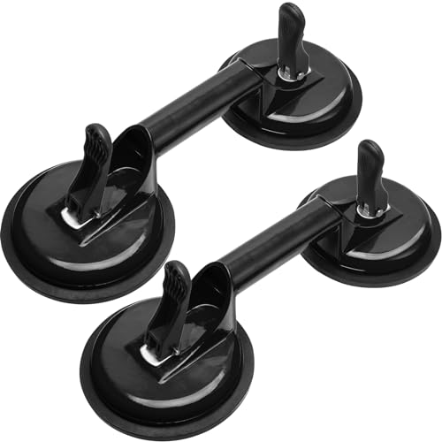 Heavy Duty Suction Cups - Aluminum Vacuum Handle Glass & Tile Lifter - Ergonomic, Reliable Suction for Lifting Large Glass, Tile, Marble, Floor, Dent Puller (2 Pack Black) - color: Black