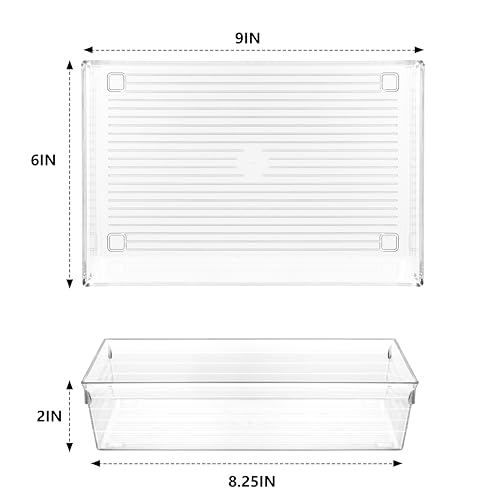 Clear Plastic Drawer Organizer Tray for Vanity Cabinet (9"×6"×2" Set of 4) For Office Bathroom Makeup Drawers - size: 9 in x 6 in x 2 in