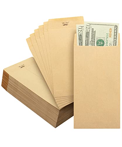 Mr. Pen- Money Envelopes for Cash, 6.5" x 3.5", 100 Pack, Kraft Paper | Self-Adhesive Bulk Cash Envelopes for Budgeting, Money and Coin Saving, Check, Budget, Small Item Organizing - color: Brown, size: 100 Pack