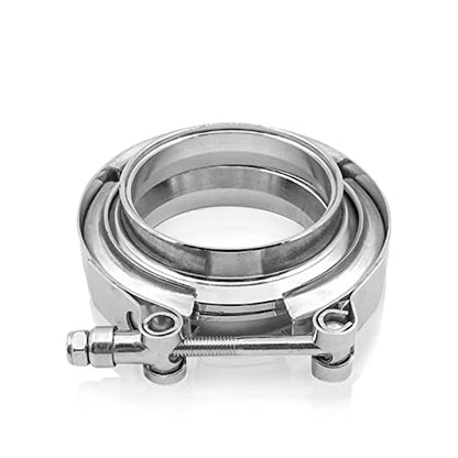 3" Stainless Steel Exhaust Clamp Kit, V-bolt Clamp, Male Female Flange Clip, Turbo Pipe Performance Exhaust System (Silver) - size: 3In