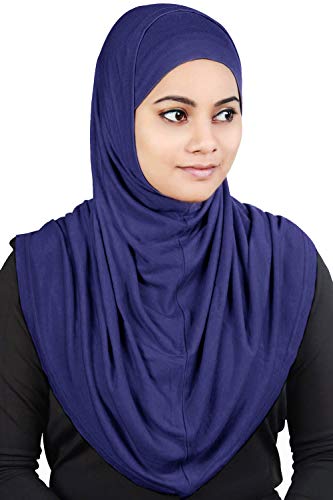 MyBatua Women's 2-Piece Al-Amira Hijab with Under Scarf/Cap/Bonnet in Soft Viscose Jersey, Ready to Wear HJ-129 - color: Royal Blue