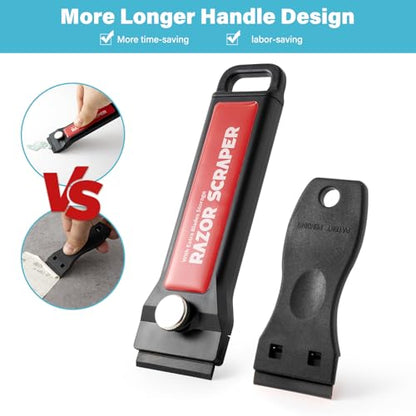 Plastic Razor Blade Scraper Tool with Blade Container 2PCS Razor Scraper with Extra 100PCS Plastic Blades for Adhesive Labels and Decals Sticker Removal on Car Window Glass Floor (W80)