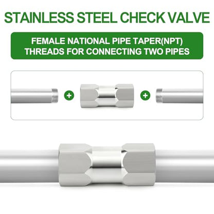 1PCS 316L Stainless Steel 1/2" NPT Female Check Valve,Backflow Prevention,One Way Non-Return Check Valves - size: 1/2" FNPT