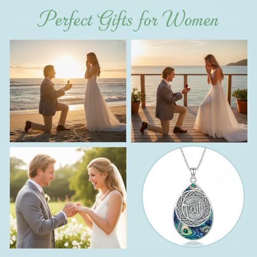 PROESS 925 Sterling Silver Hamsa/Allah Necklace Evil Eye Amulet Jewelry Gifts for Men Women - style: Teardrop Allah