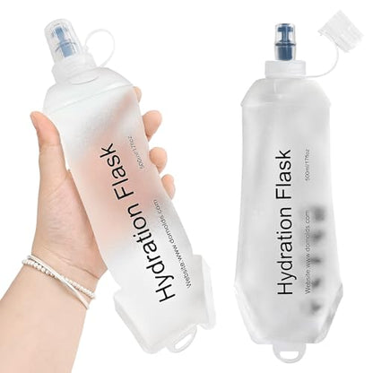 GUYI GYGYL Soft Flask, TPU Collapsible Soft Water Bottle for Hydration Pack, Running Vest, Leak-Proof Folding Water Bottle for Hiking Cycling Climbing Jogging-500ml White, 2pcs - color: 2Pcs 500ml White
