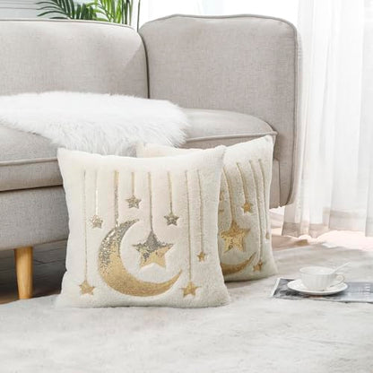 Holibeat Sequin Throw Pillow Covers 18x18 inches Fluffy Ramadan Decoration Pillowcases (Pack of 2) (7stars) - color: 7stars