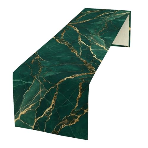 Emerald Green Marble Table Runner, Dark Green Gold Textured Abstract Painting Table Runner for Kitchen Dining Indoor Outdoor Home Party, 13x36 Inch - color: Marble -2, size: W13"x L36"
