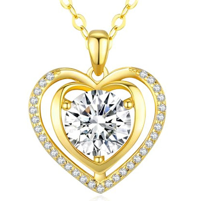 Heart Pendant Gold Necklace for Women Moissanite Lab-Created Gem I Love You Wedding Anniversary Birthday Christmas Valentine Engagements Mothers Day Jewelry for Wife Her Girlfriend Mom Daughter - color: Gold-3CT
