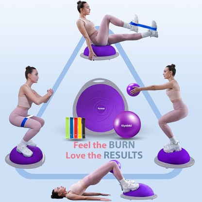 kisnbld Half Balance Ball Trainer, Inflatable 19/23 Inch Half Exercise Ball with Resistance Bands and Pilates Ball, Non-Slip 660lbs Capacity Yoga Ball for Home Gym Full Body Workouts - color: Purple