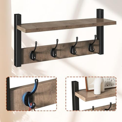 YMYNY Coat Rack Shelf Wall Mounted, Coat Hooks Set of 2, Entryway Coat Hanger with 8 Hooks, 31.5" Wall Floating Shelf with Hat Rack, for Kitchen, Bedroom, Bathroom, Silver Gray UHWS001Y-2 - color: Silver Gray, size: 31.5"-2 pack