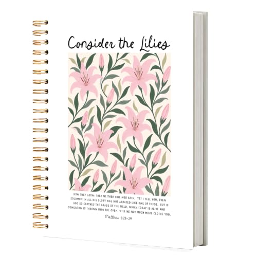 NATSUNO Pink Floral Christian Spiral Notebook Journal 5.5x8.3in - color: White Consider the Lilies