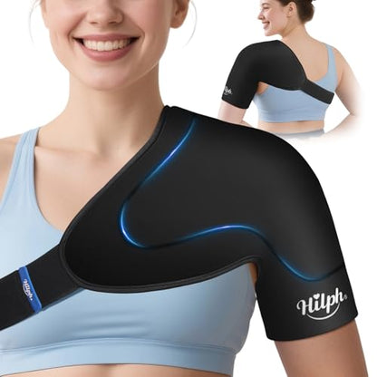 Hilph 3D Double-Layer Gel Shoulder Ice Pack Wrap Rotator Cuff Cold Therapy | Reusable Flexible Shuolder Ice Sleeve for Surgery Recovery, Muscle Relaxation & Swelling, Easy to Wear & Adjustable, Medium - size: Medium