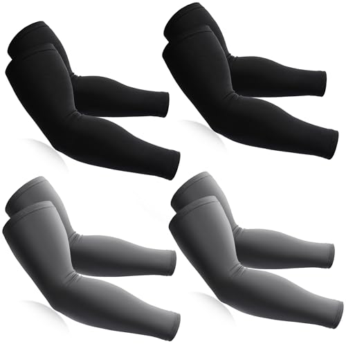 BHYTAKI Cooling Compression Arm Sleeves for Men Women,UPF50 UV Sun Protection Sleeves for Work Sport Tattoo Cover Up - color: 2 Black+2 Dark Gray