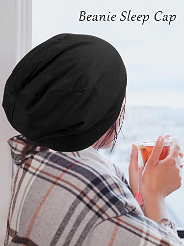 SATINIOR 4 Pieces Satin Lined Sleep Cap Silk Bonnet for Sleeping Women, Silk Hair Wrap Slouch Beanie Hat - color: Black, Wine Red, Khaki, Green