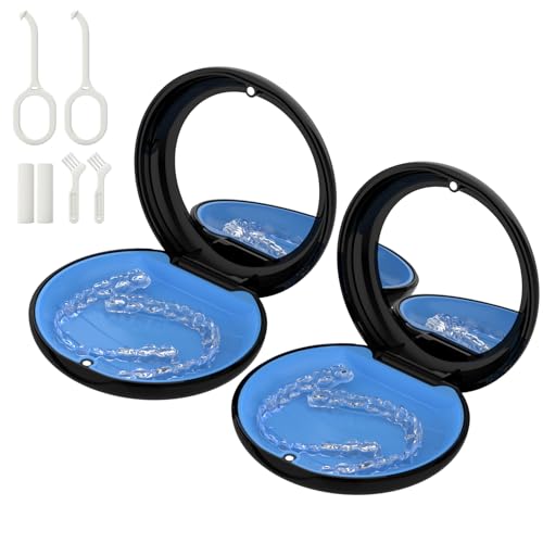 2 Pack Retainer Case with Mirror, Aligner Case Kit for Invisalign | 2 Pack Slim Magnetic Retainer Case with Mirror • Pocket-Size for Travel • Full Kit: Removal Tool, Aligner Seater & Brush - color: 2 Pack - BlackMirror