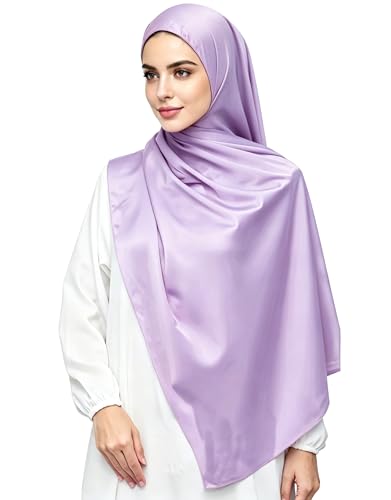 Lina & Lily Luxury Satin Hijab Head Scarf Shawl Wrap for Muslim Women Extra Long - color: Lavender