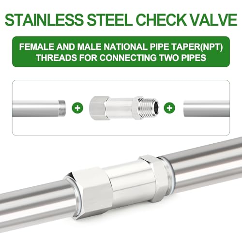 1PCS 316L Stainless Steel 1/2" NPT Male x 1/2" NPT Female Check Valve,Backflow Prevention,One Way Non-Return Check Valves - size: 1/2" (Fx M)NPT