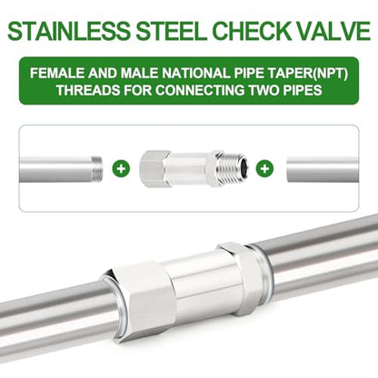 1PCS 316L Stainless Steel 1/2" NPT Male x 1/2" NPT Female Check Valve,Backflow Prevention,One Way Non-Return Check Valves - size: 1/2" (Fx M)NPT