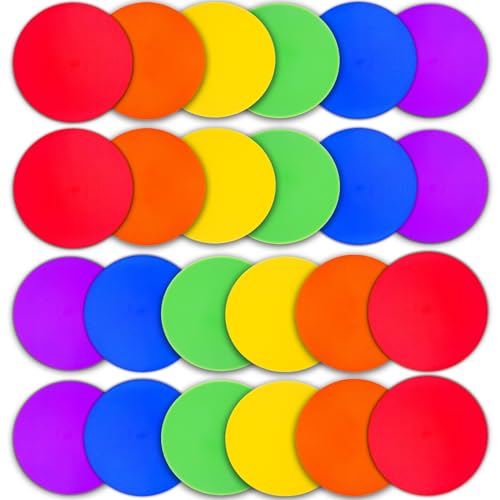 12/24Pcs Poly Spot Markers 4 inch/9 inch Non-Slip Rubber Agility Training Markers Floor Dots Flat Field Cones for Football Basketball Soccer School Exercise Drills Gym Dance Practice 6 Colors - style: 9 inch 24 Pcs (PVC)