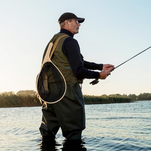 Fly Fishing Net, Soft Mesh Trout with Handle, Catch and Release Landing for Freshwater, Saltwater, Gift for Anglers & Fly Fishing Enthusiasts - style: Black Curved Handle
