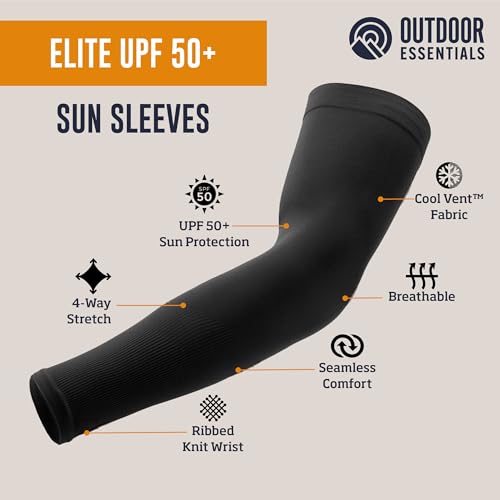 OutdoorEssentials UV Sun Sleeves for Men & Women, Cooling Arm Sleeves UPF 50+ | Golf, Tattoo Cover Up, Sun Protection - color: (4 Pairs): 1 Black, 1 Dark Gray, 1 Light Gray, 1 White