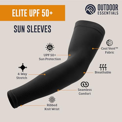 OutdoorEssentials UV Sun Sleeves for Men & Women, Cooling Arm Sleeves UPF 50+ | Golf, Tattoo Cover Up, Sun Protection - color: (4 Pairs): 4 Black
