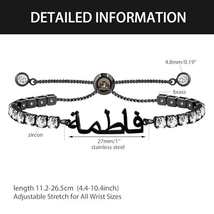 Allah Name Bracelet, Personalized Zircon Faith Jewelry, Islamic Faith Tennis Bracelets for Her, Halal Fashion Accessory, Adjustable White Eid Gift YA4968 - color: Black