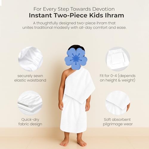 Kids Premium Ihram Luxury Set for Umrah – Soft Microfiber Children Ihram Towel Set with Anti-Lost Hand Belt and 8.5 Inch LCD Drawing Pad for Pilgrims, Hajj Mubarak Travel Essentials Umrah Gift Set - color: Kids Ihram Set_acc